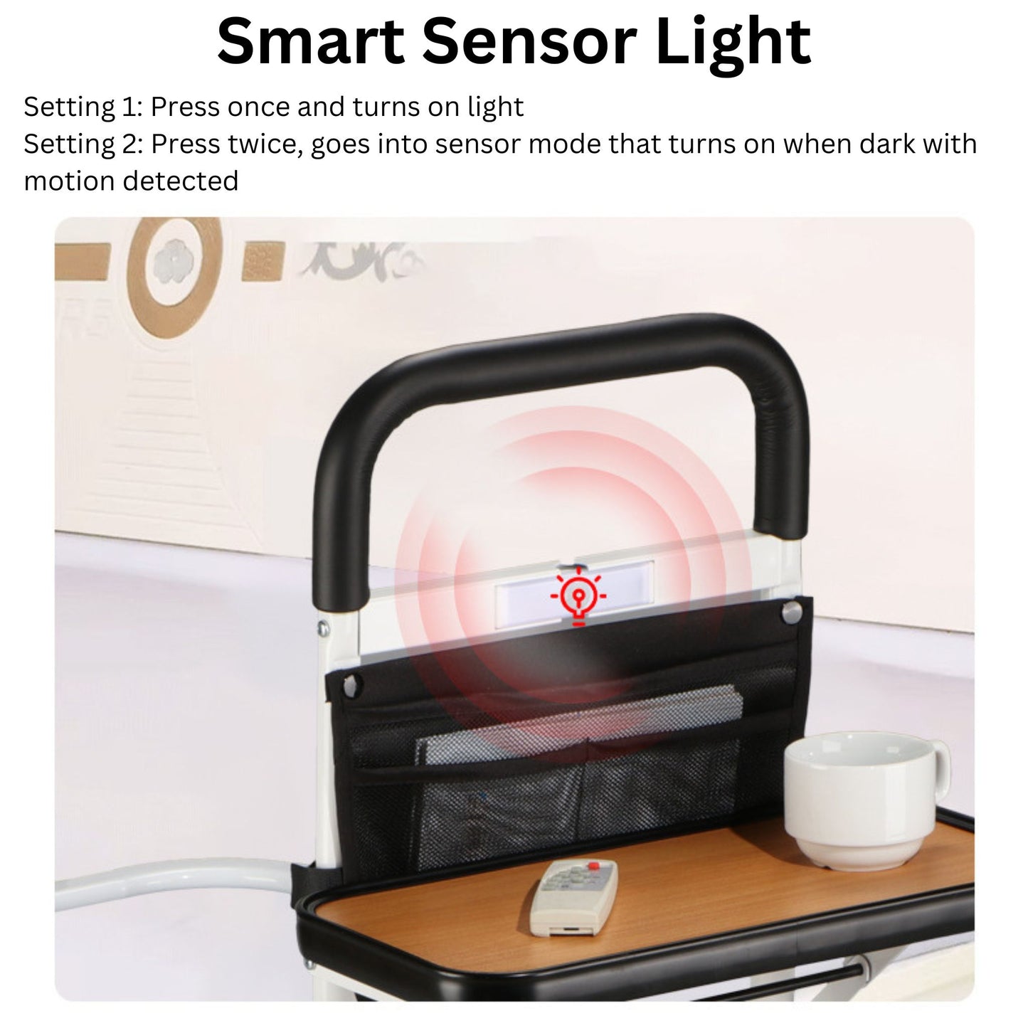 SilverGrip™ Bedside Support with Foldable SideTable, Sensor Light and Ground Support