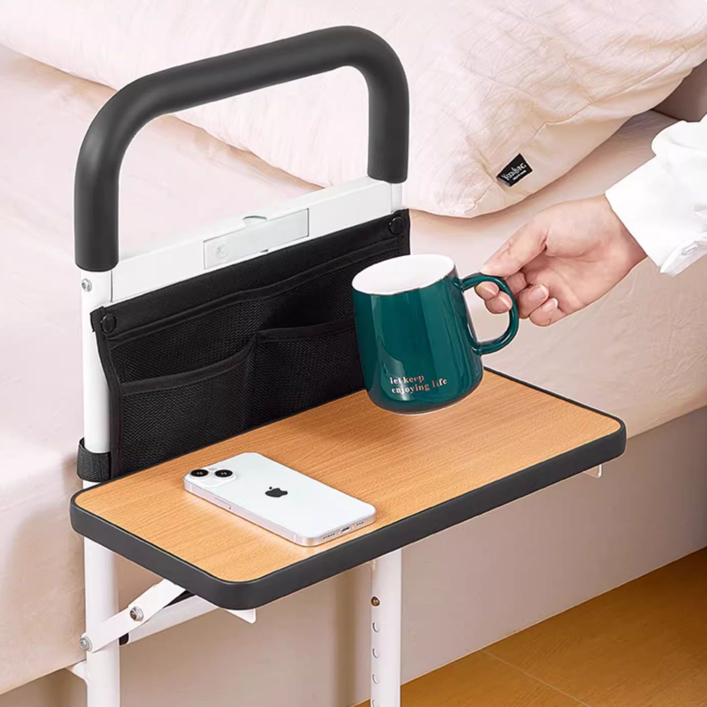 SilverGrip™ Bedside Support with Foldable SideTable, Sensor Light and Ground Support