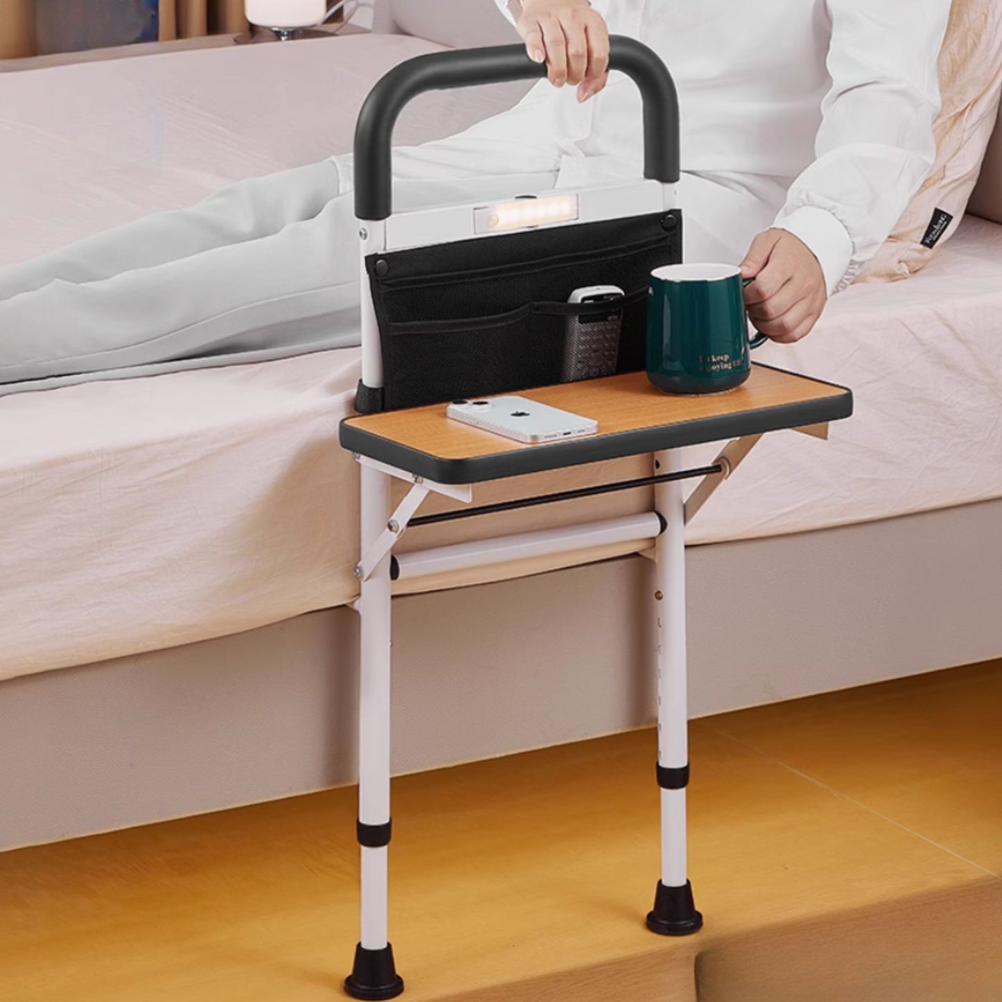 SilverGrip™ Bedside Support with Foldable SideTable, Sensor Light and Ground Support