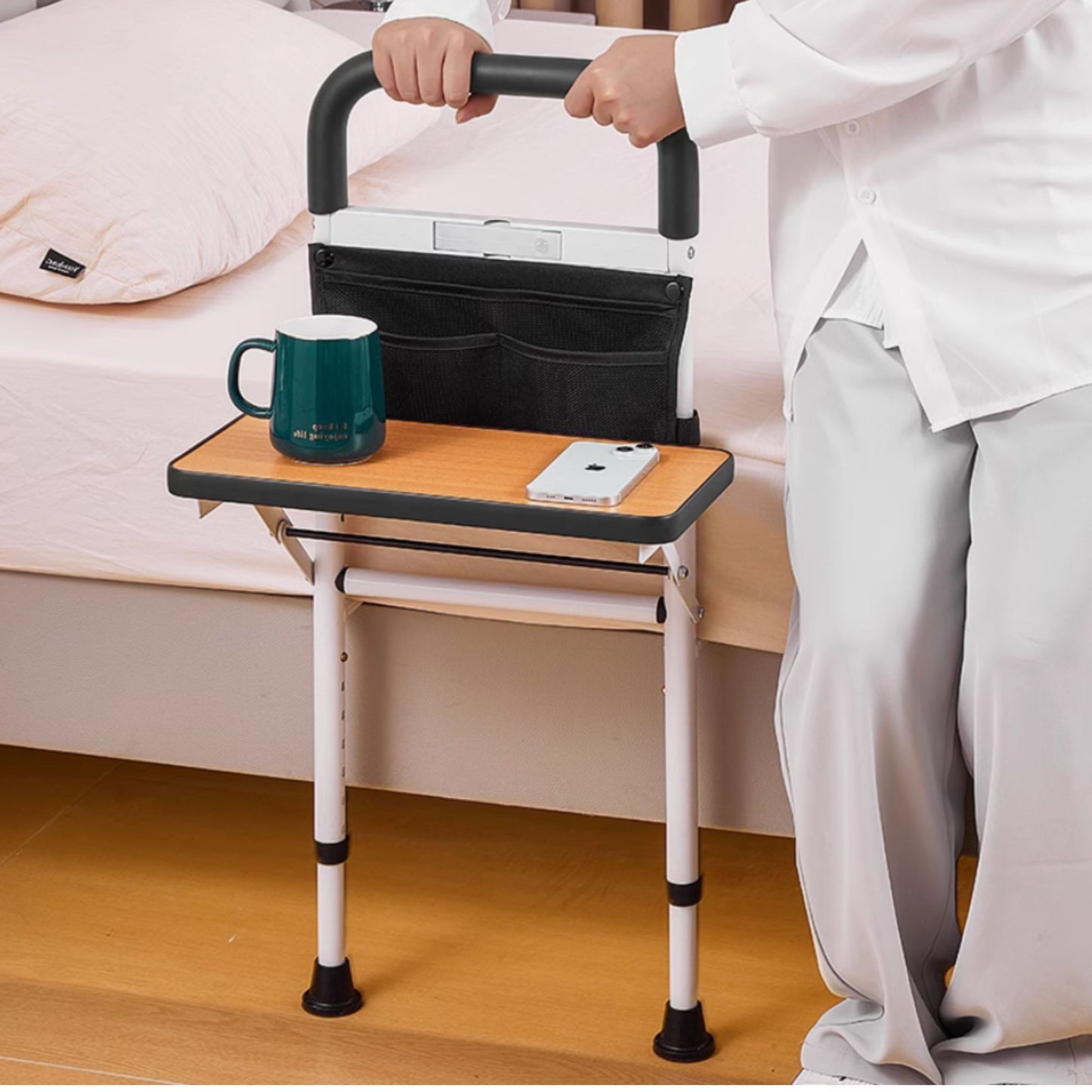 SilverGrip™ Bedside Support with Foldable SideTable, Sensor Light and Ground Support