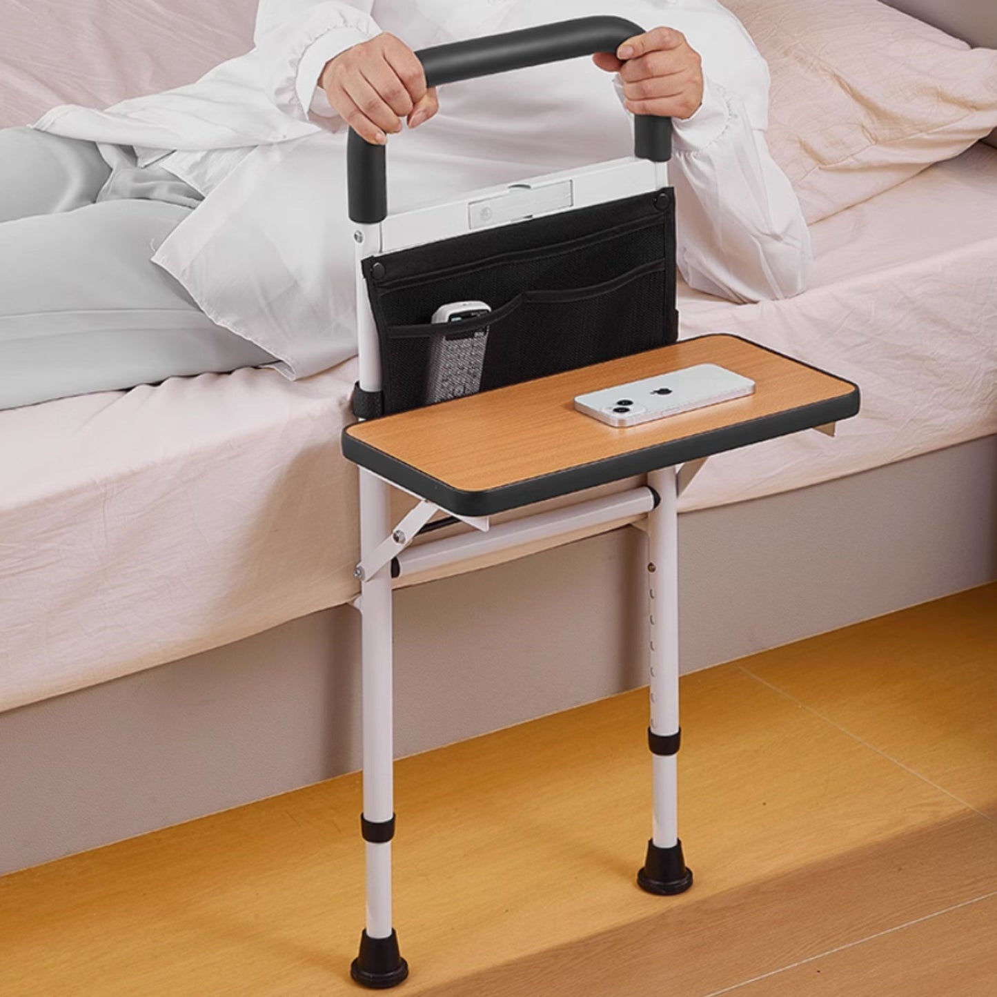 SilverGrip™ Bedside Support with Foldable SideTable, Sensor Light and Ground Support