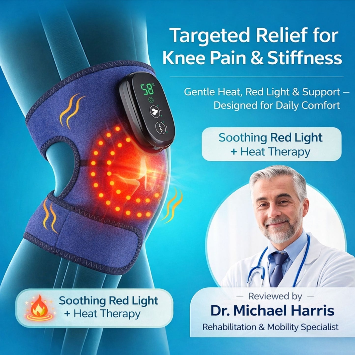 Red Light Therapy for Knee Pain & Stiffness + Heating + Massage